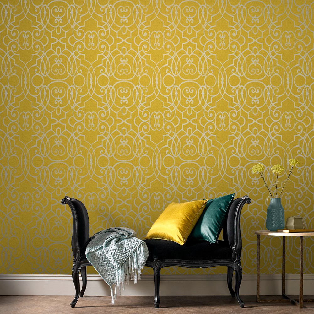 Shoji Wallpaper 105234 by Graham & Brown in Saffron Yellow